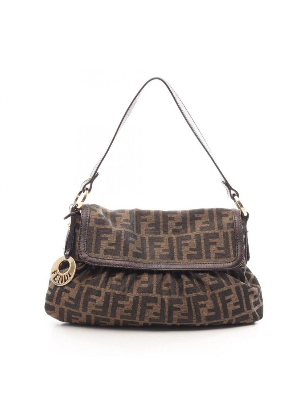Fendi Shoulder Bag Zucca Brown Black Canvas Leather